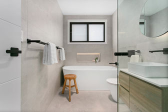New grey and white bathroom renovation in Jannali duplex