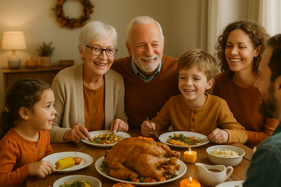 Grandparents smiling while celebrating the holidays with family