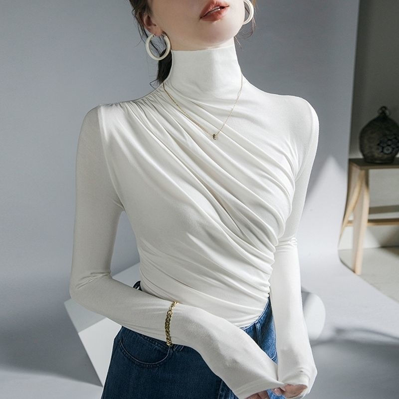Thumbnail: 2023 Pleated High Neck for Women Blusas Clothes for Women Tops Shirts Blouses