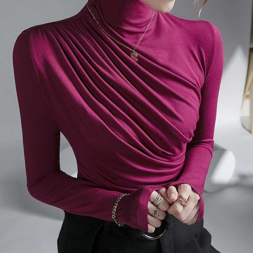Thumbnail: 2023 Pleated High Neck for Women Blusas Clothes for Women Tops Shirts Blouses