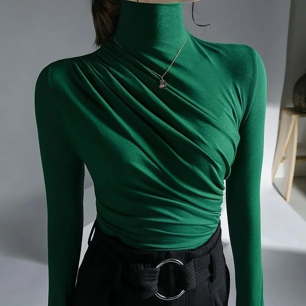 Thumbnail: 2023 Pleated High Neck for Women Blusas Clothes for Women Tops Shirts Blouses
