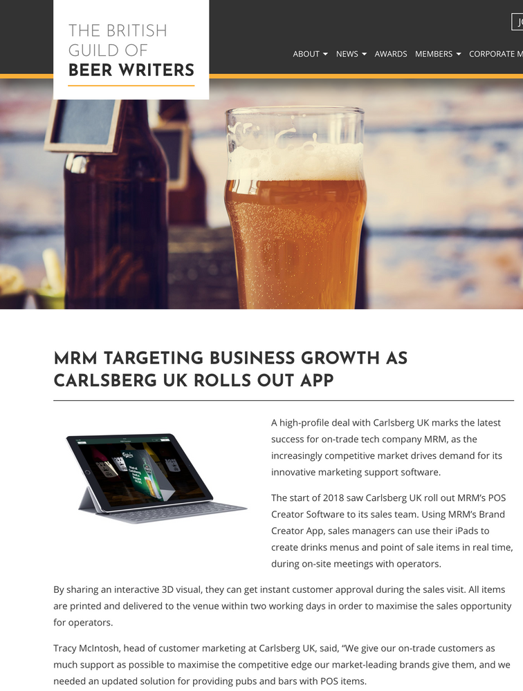MRM TARGETING BUSINESS GROWTH AS CARLSBERG UK ROLLS OUT APP