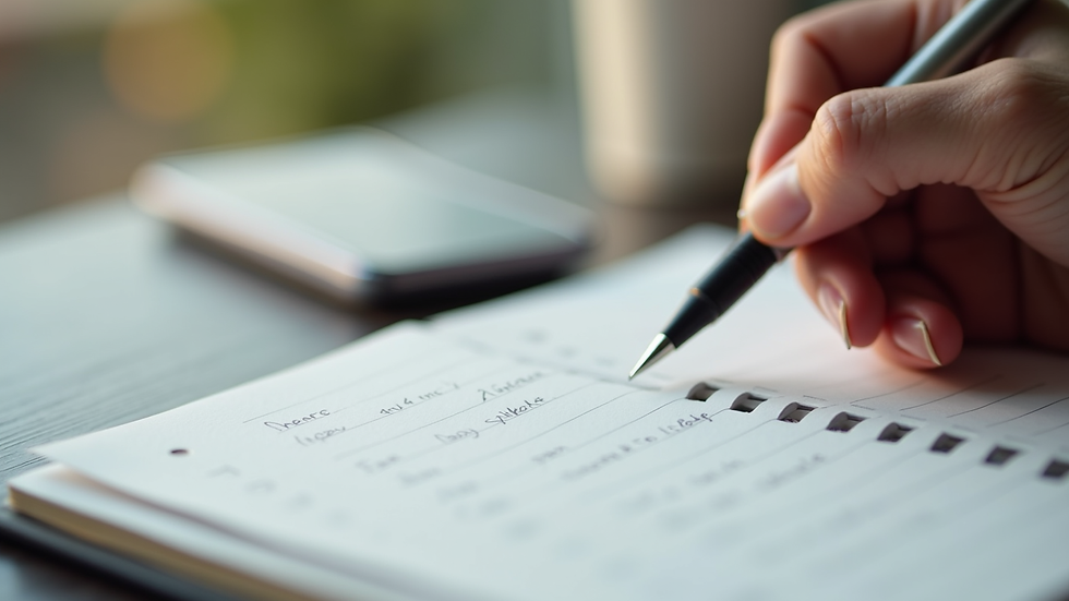 Close-up view of a notebook and pen on a desk ready for a therapy session