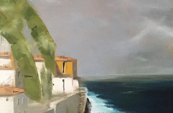 village, mer, bananier, plante, bleu, émeraude