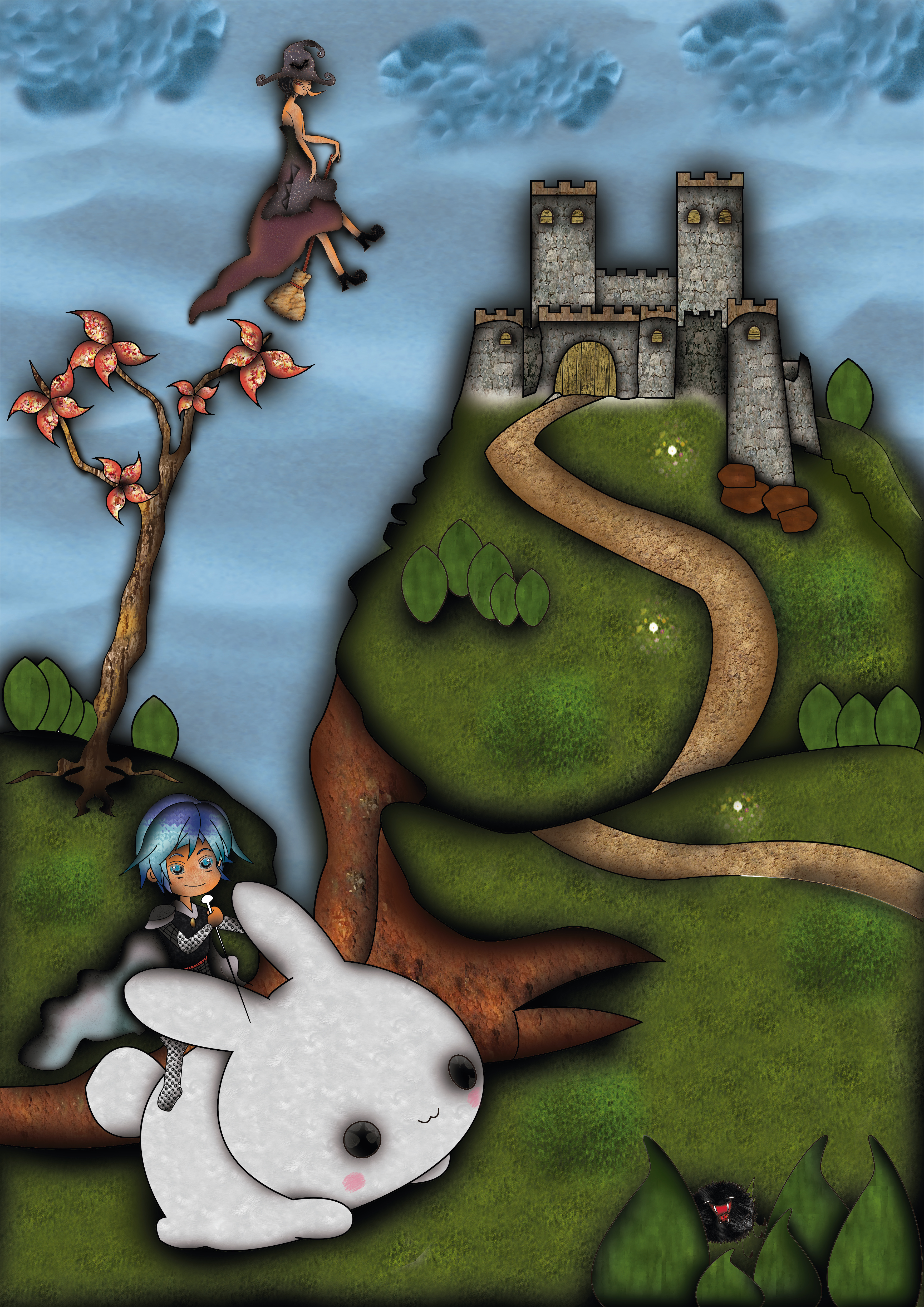 Ilustracion bruja y castillo