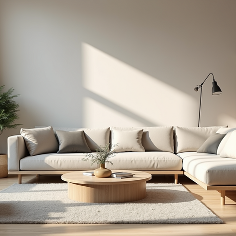 Modern minimalist living room with natural light