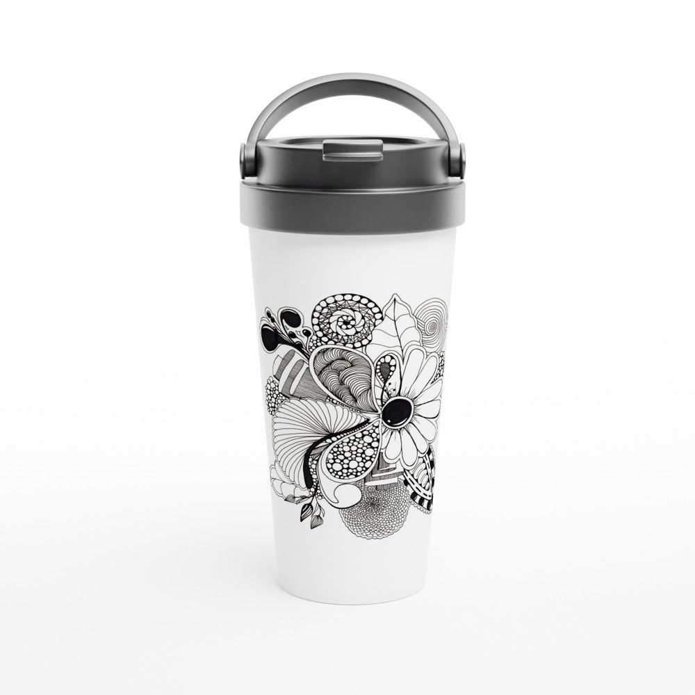 Abstract Flower Power - Black and White 15oz Stainless Steel Travel Mug
