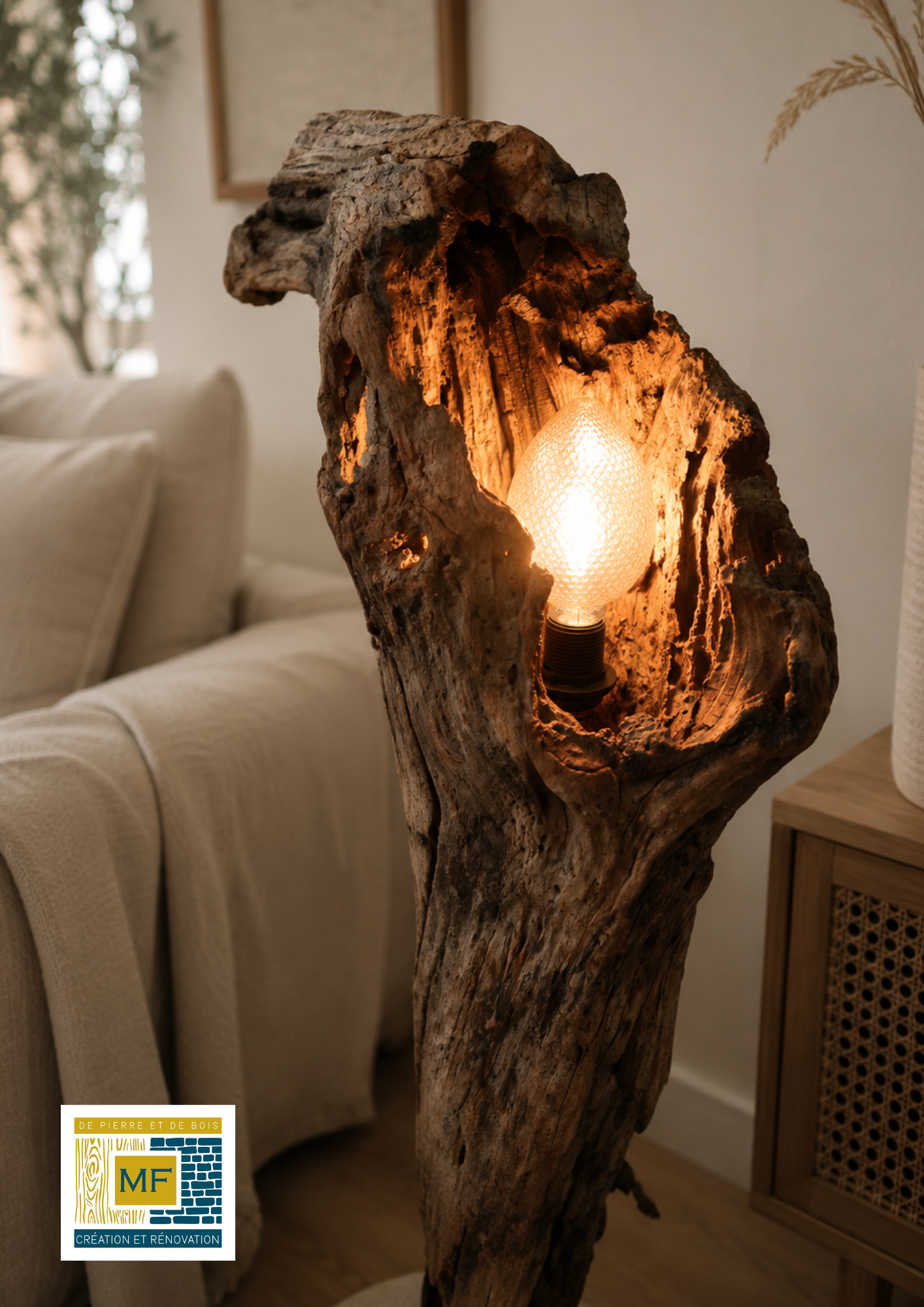 Lampe "Bois lumineux" - Dimensions :  H 112 cm x L 52 x l 24 cm