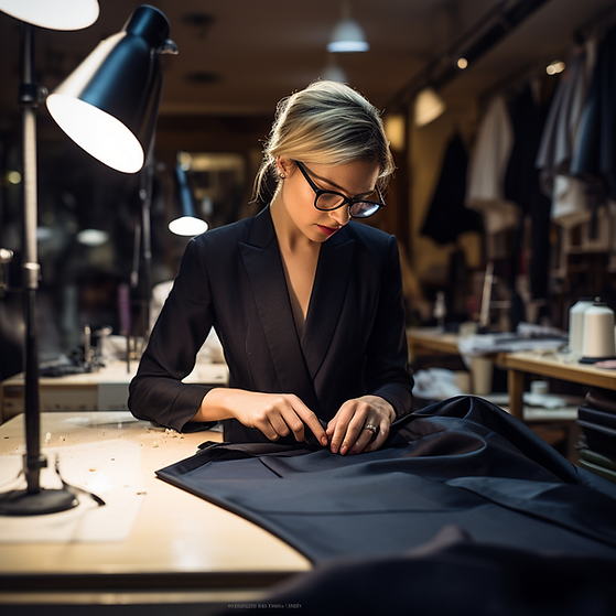 Nathalie_cutting_fabric_in_a_fashion_atelier_with_black_blazer__a5660423-f1c7-488e-83f7-6f