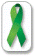 Green Awareness Ribbon for childhood depression, missing children, open records for adoptees, environmental concerns, kidney cancer, tissue/organ donation, homeopathy, and worker and driving safety