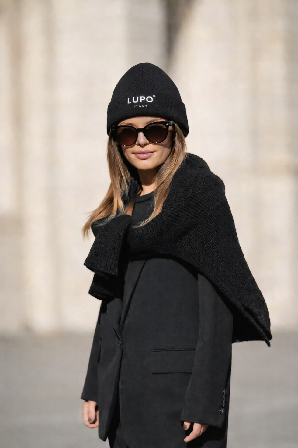 Thumbnail: LUPO DESIGNED® Beanie Cotton Black Embroided