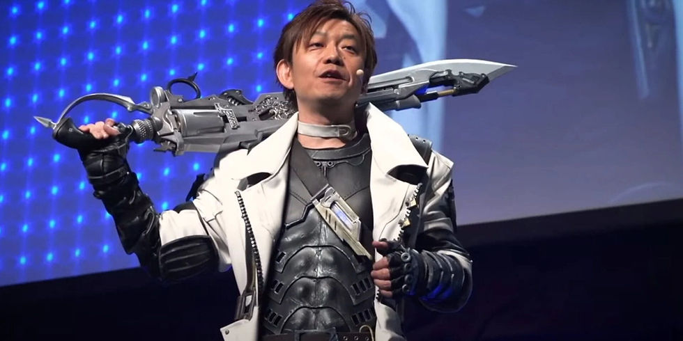 Yoshi P cosplaying as a Gunbreaker from FF14.