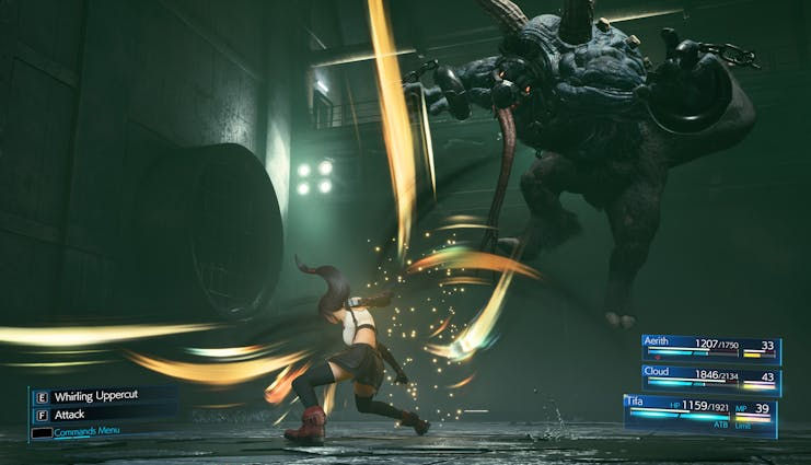Tifa preparing to hit Abzu with her unique ability, Omnistrike!