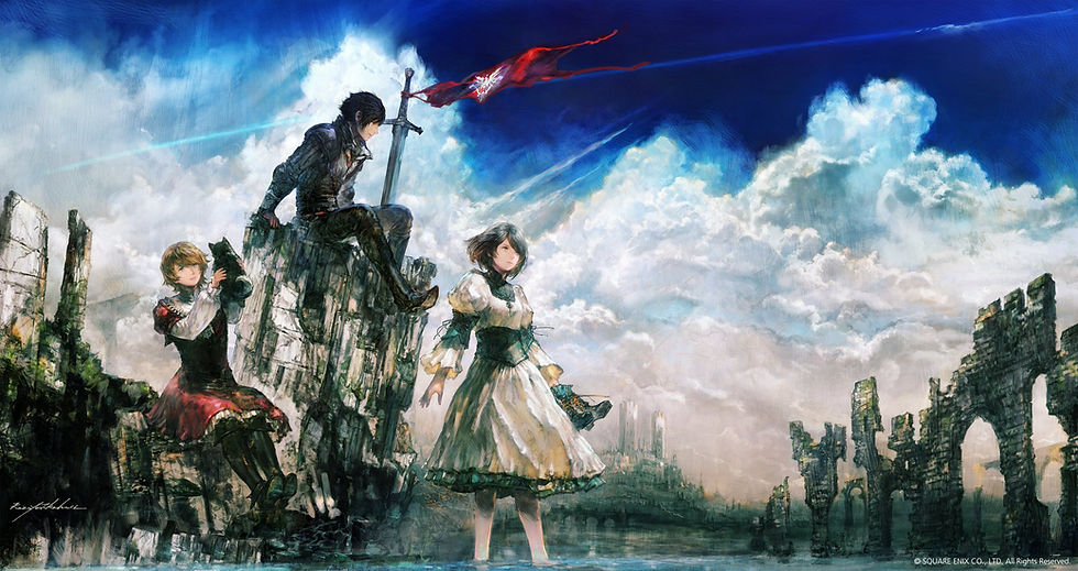 Artwork of Clive, Joshua and Jill in their youth.