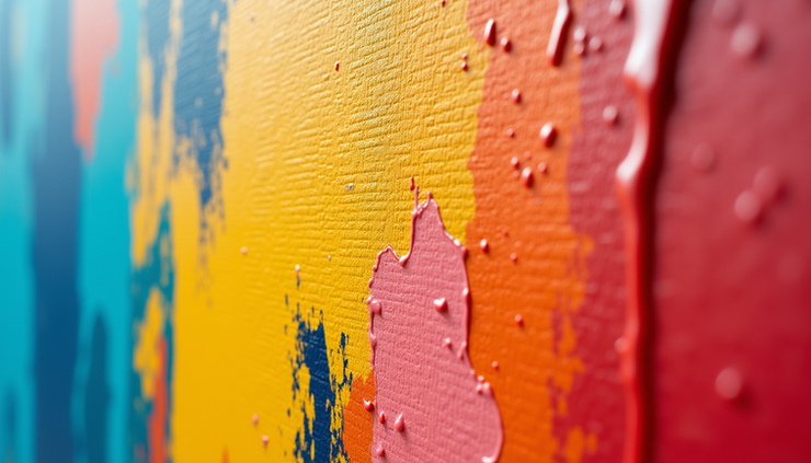 Close-up of a finished paint party canvas with bright colors and creative brush strokes