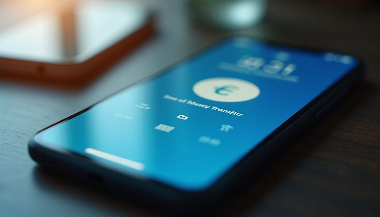 Close-up of a smartphone displaying an international money transfer app interface