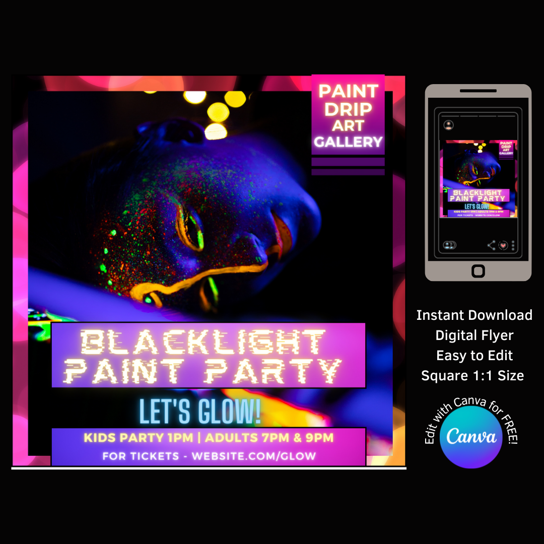 Blacklight Glow Party Invite Template - Paint Party