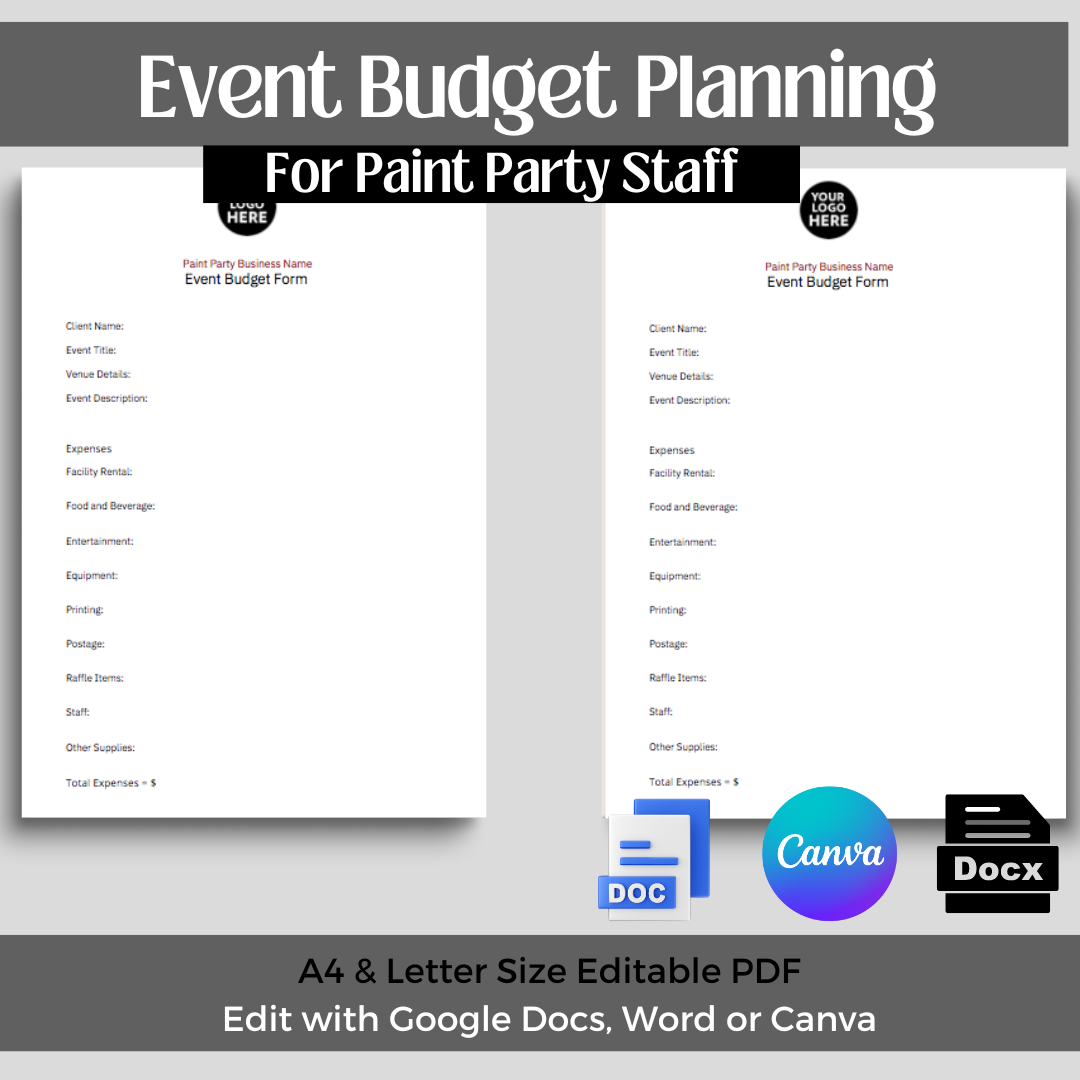 Paint Party Event Budget Form