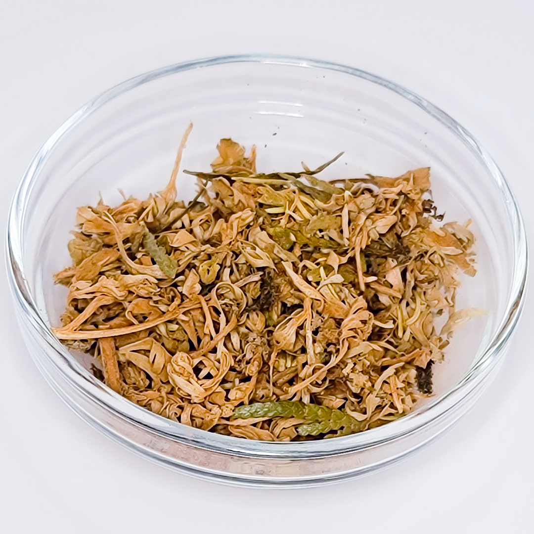 GMG's Samhain Smudge Herb Blend Loose in a Clear Glass Dish