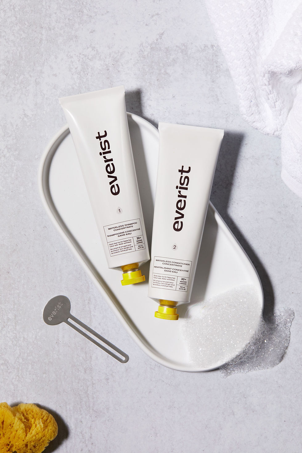 Tubes of shampoo and conditioner