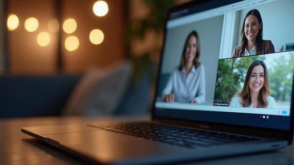 Close-up view of a laptop screen showing a webinar in progress