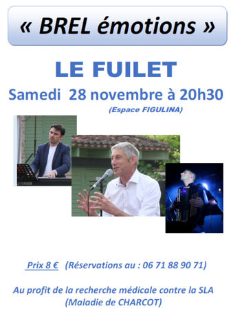 AGENDA - Brel émotions contre la SLA – maladie de Charcot au Fuilet le Samedi 28 novembre