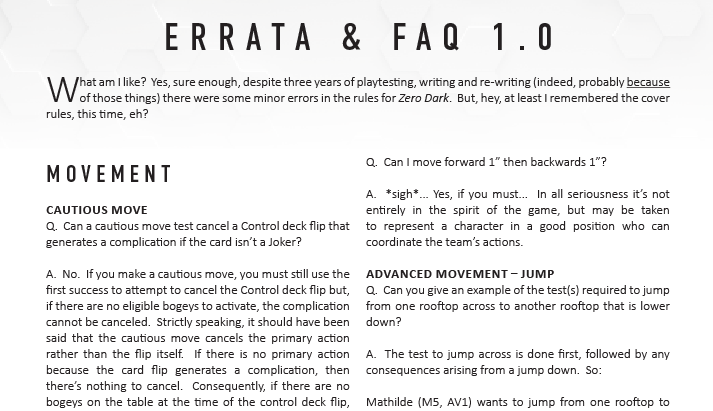 Zero Dark FAQ & Errata