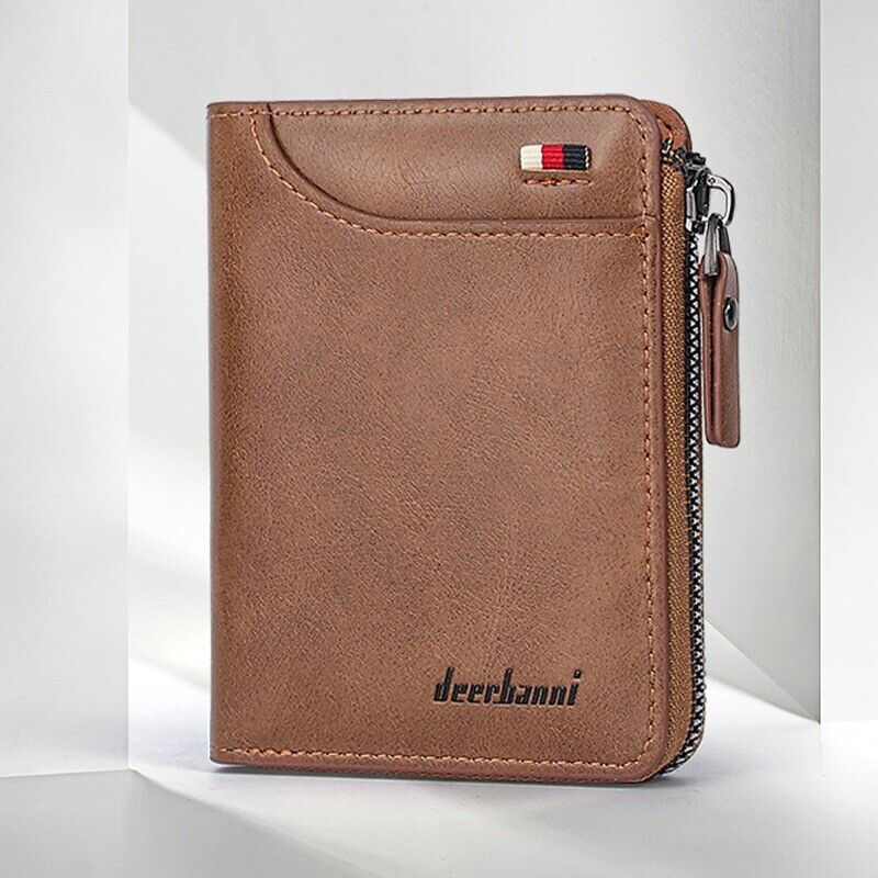 Thumbnail: Mens 100% Genuine Soft Leather RFID Protection Wallets Card Holder with Zip UK