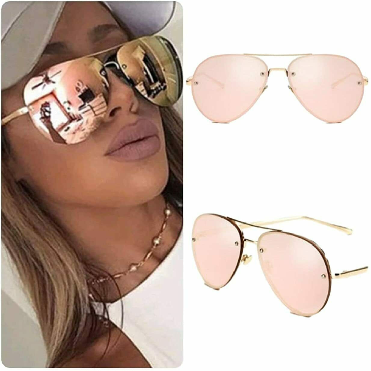 OVERSIZED ROSEGOLD FLAT TOP WOMEN'S SUNGLASSES Shades ROSE GOLD SUN GLASSES