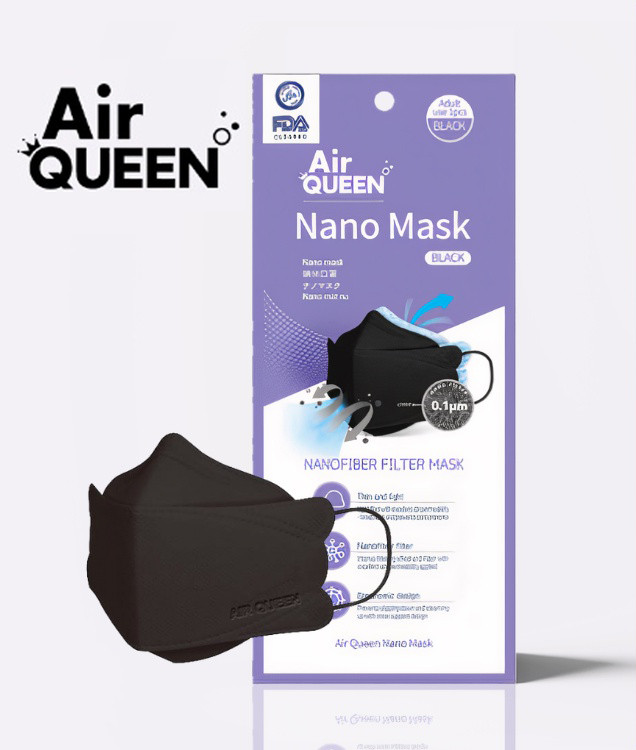 Thumbnail: Air Queen Nanofiber Filter Face Mask (Black) , Paper Light weight, 0.1µm