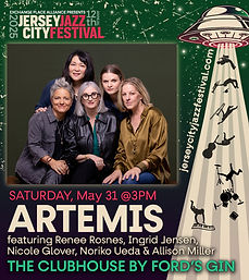 Artemis screen advertisig for Jersey City Jazz Festival 2025