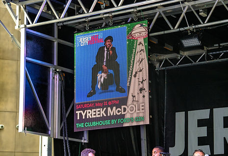 screen ad design for Tyreek McDole on the stage at Jersey City Jazz Festival 2025