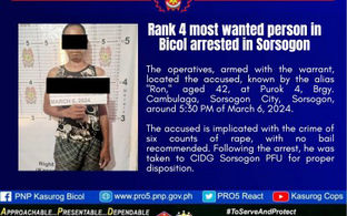 Bicol’s No. 4 ‘most wanted’ nabbed in Sorsogon