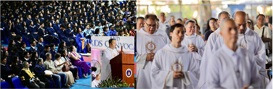 University President Fr. Aristotle Dy, S.J. presides over the Baccalaureate Mass at the Ateneo de Naga University Covered Courts, May 29, Friday. (Photo credit: Ateneo de Naga University/Facebook)