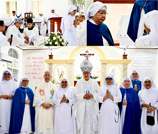 Archbishop Emeritus Rolando Tria Tirona, OCD of Caceres presided over the mass on the occasion of the feast of Mary, Mother of the Church, May 25, at the Mater Ecclesiae Formation Center in Cadlan, Pili. In his homily, Tirona urged the Daughters of Mary sisters to always listen to the Holy Spirit, through whom one is constantly renewed and transformed after the heart of Jesus. During the mass, attendees also witnessed the renewal of vows of Sr. Ofel Bocabil Borlagdan, DM and the first religious profession of Sr. Margie Patricio Isaac, DM. (Photos by Natalie Quimlat)