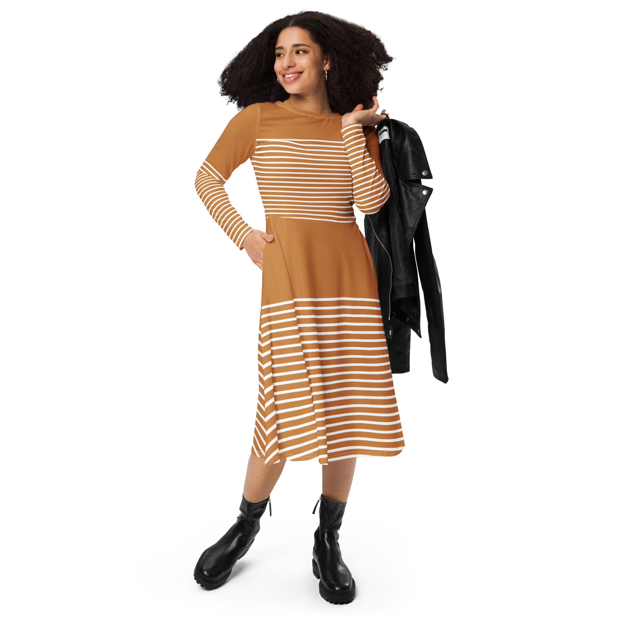 All-over print long sleeve midi dress