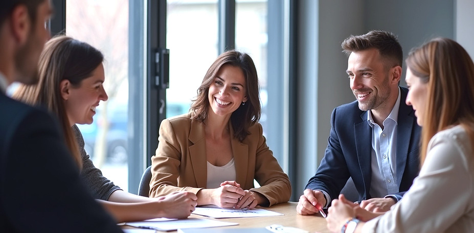 A diverse team collaborating positively