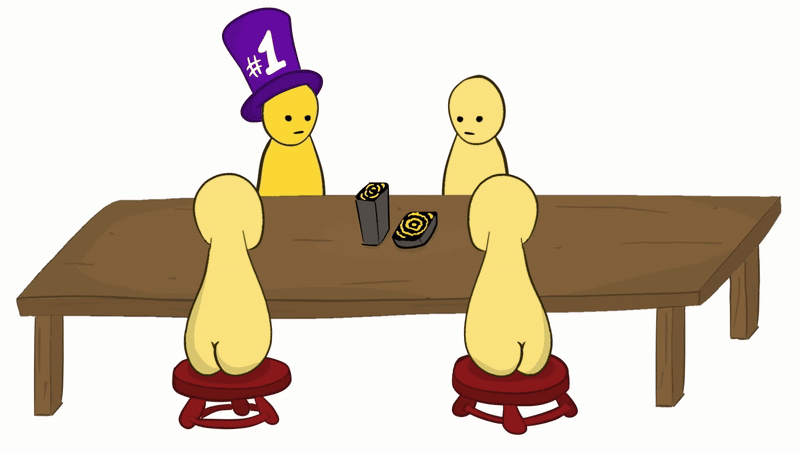 Animated demonstration of drawing and revealing character cards in STEERY party game - step 1