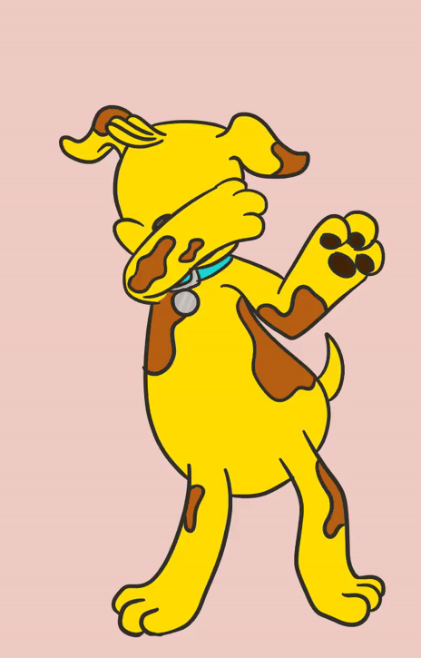 Animated dog celebrating funded Kickstarter campaign