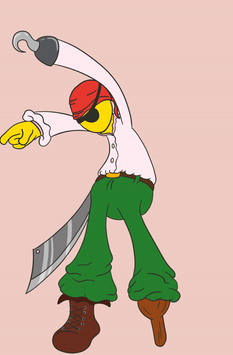 Animated pirate character celebrating STEERY Kickstarter success