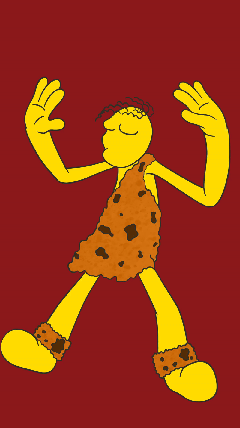 Animated neanderthal character from STEERY party game dancing