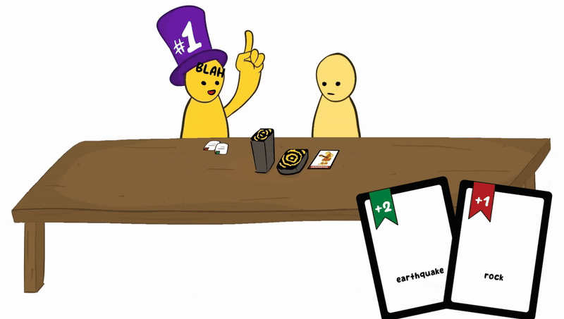Animated players improvising story around prompt cards in STEERY game - step 2
