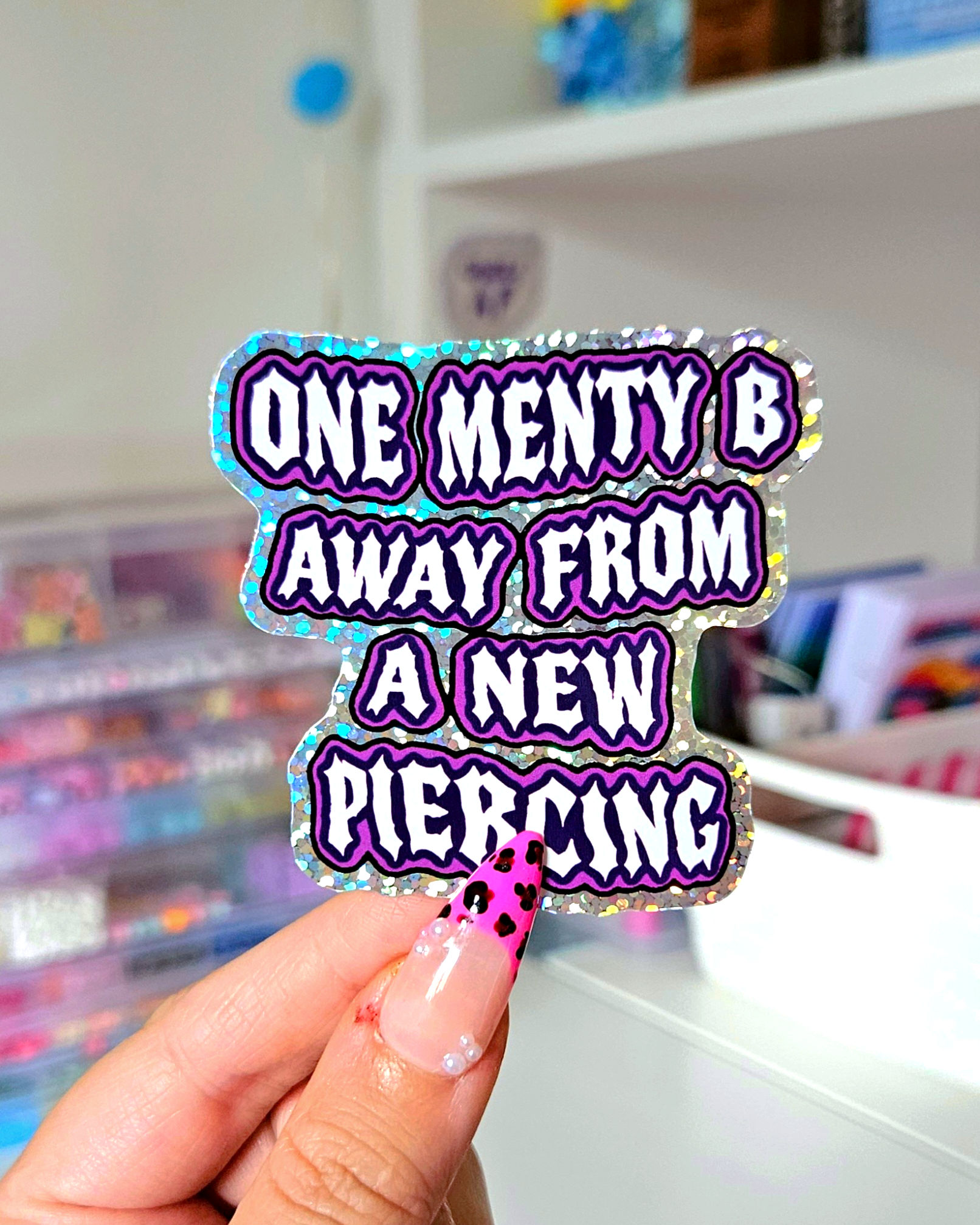 One Menty B Away Glitter Sticker (Purple)