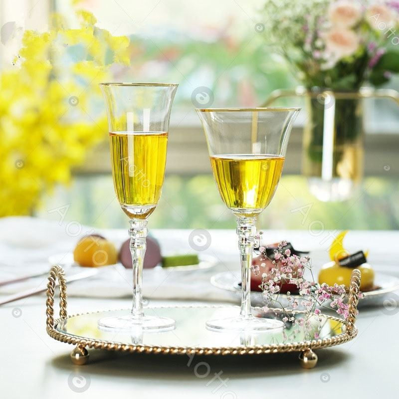 Thumbnail: Glass Beaded Stem Champagne Gold Rim 8oz