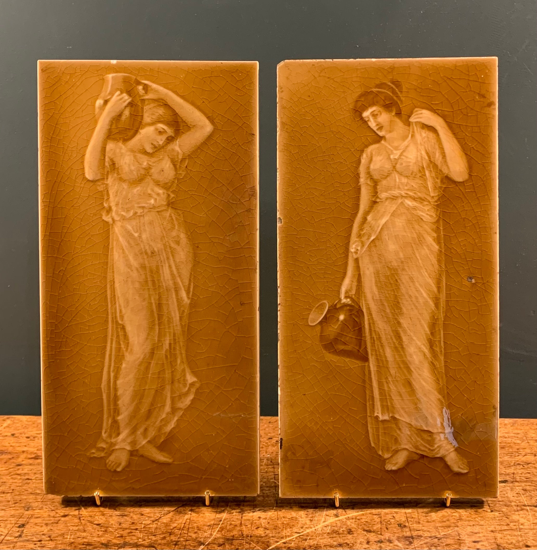 Two Stunning Crackle Glaze Tiles, Late 19th Century.