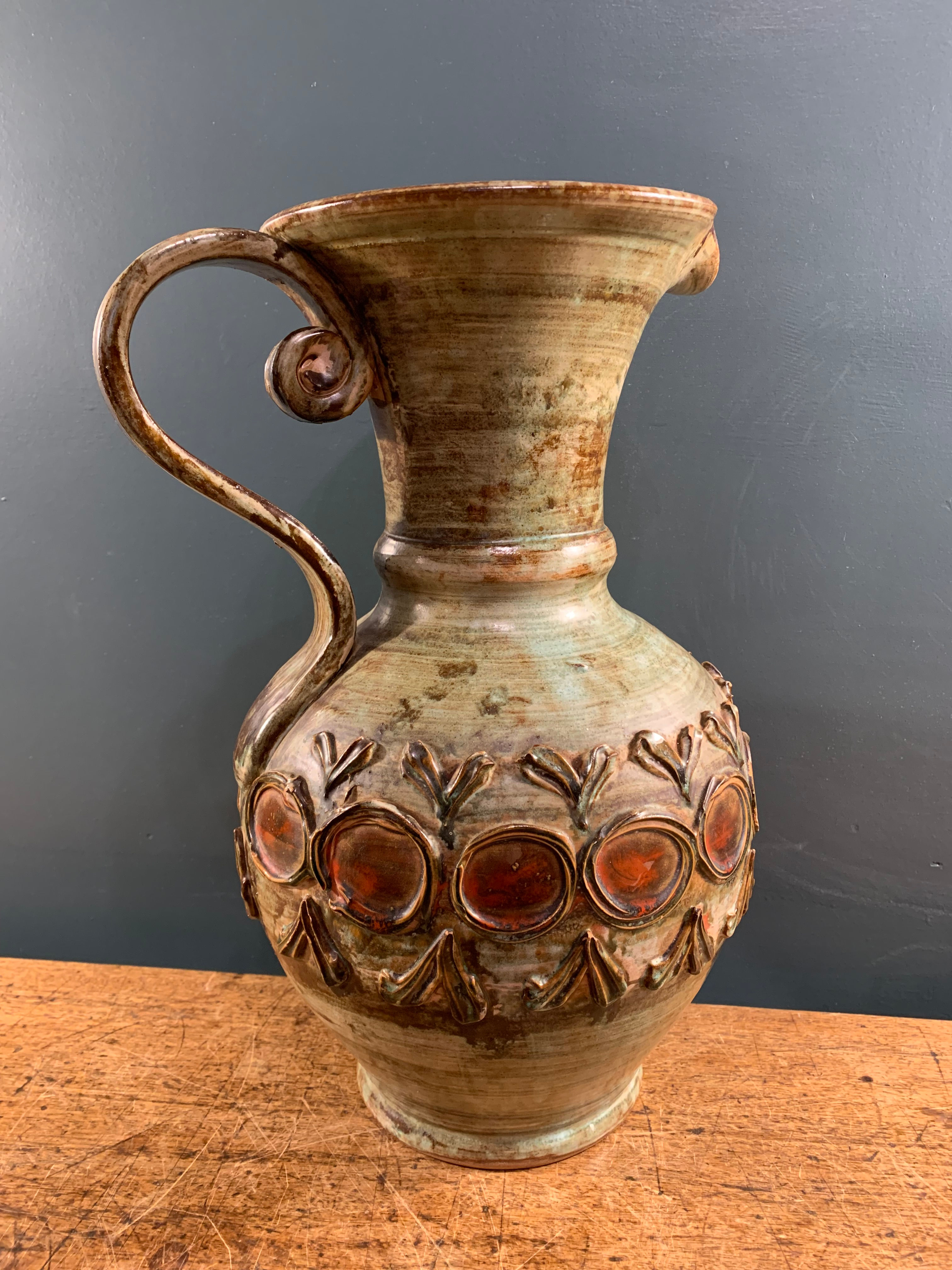 Large German Terracotta Painted Jug.