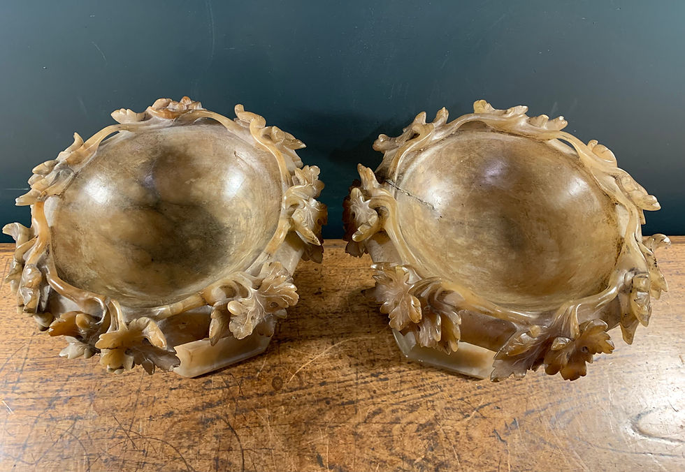 Thumbnail: Pair Alabaster Ivy Leaf Tree Tazza's