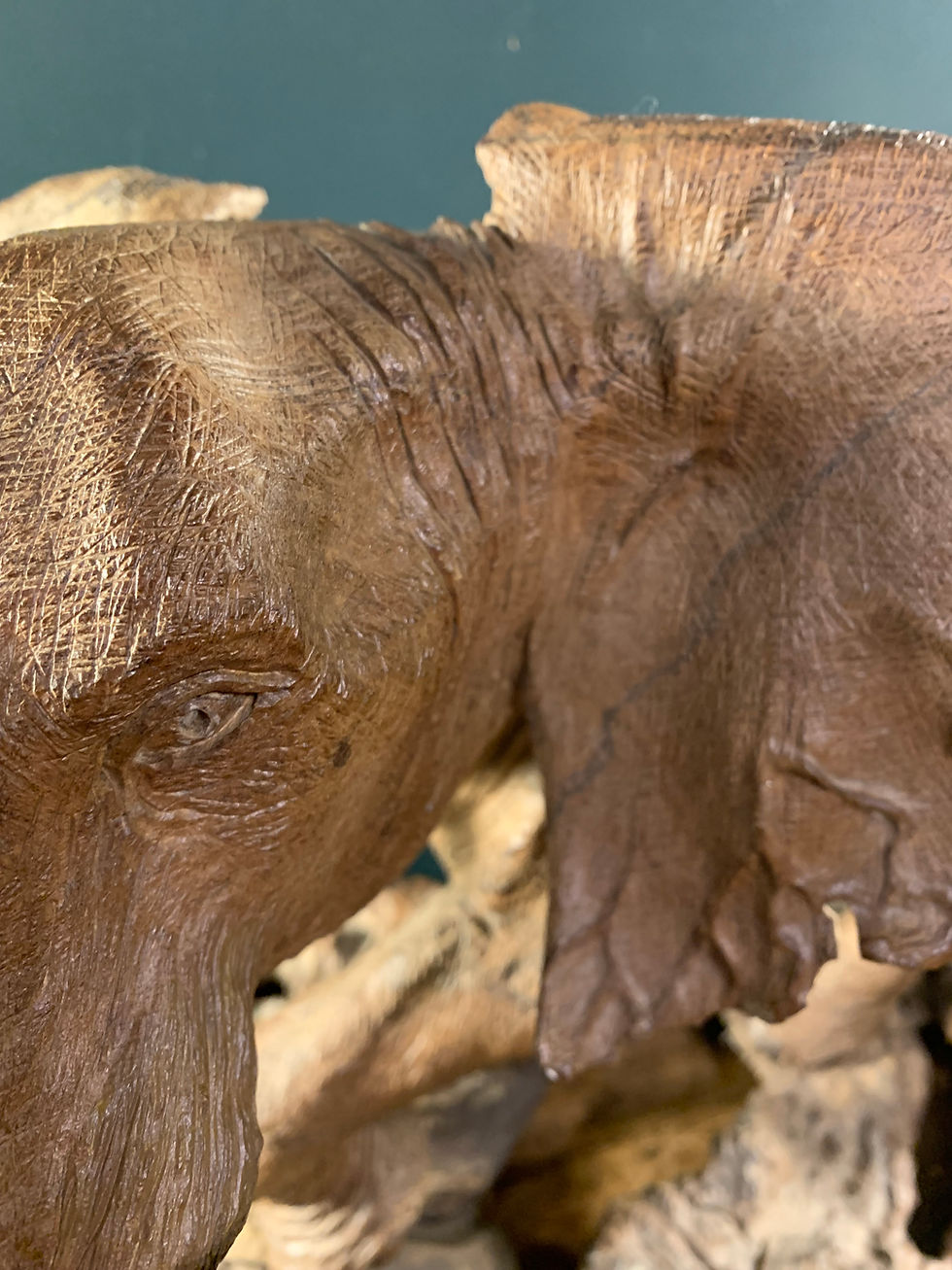 Thumbnail: Beautifully Detailed Carved Wooden Elephant. Signed.