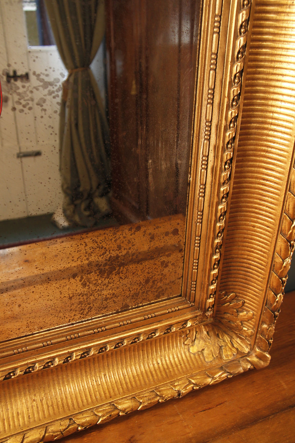 Thumbnail: Large, Heavy Antiqued Mirror in Old Gilt Frame.