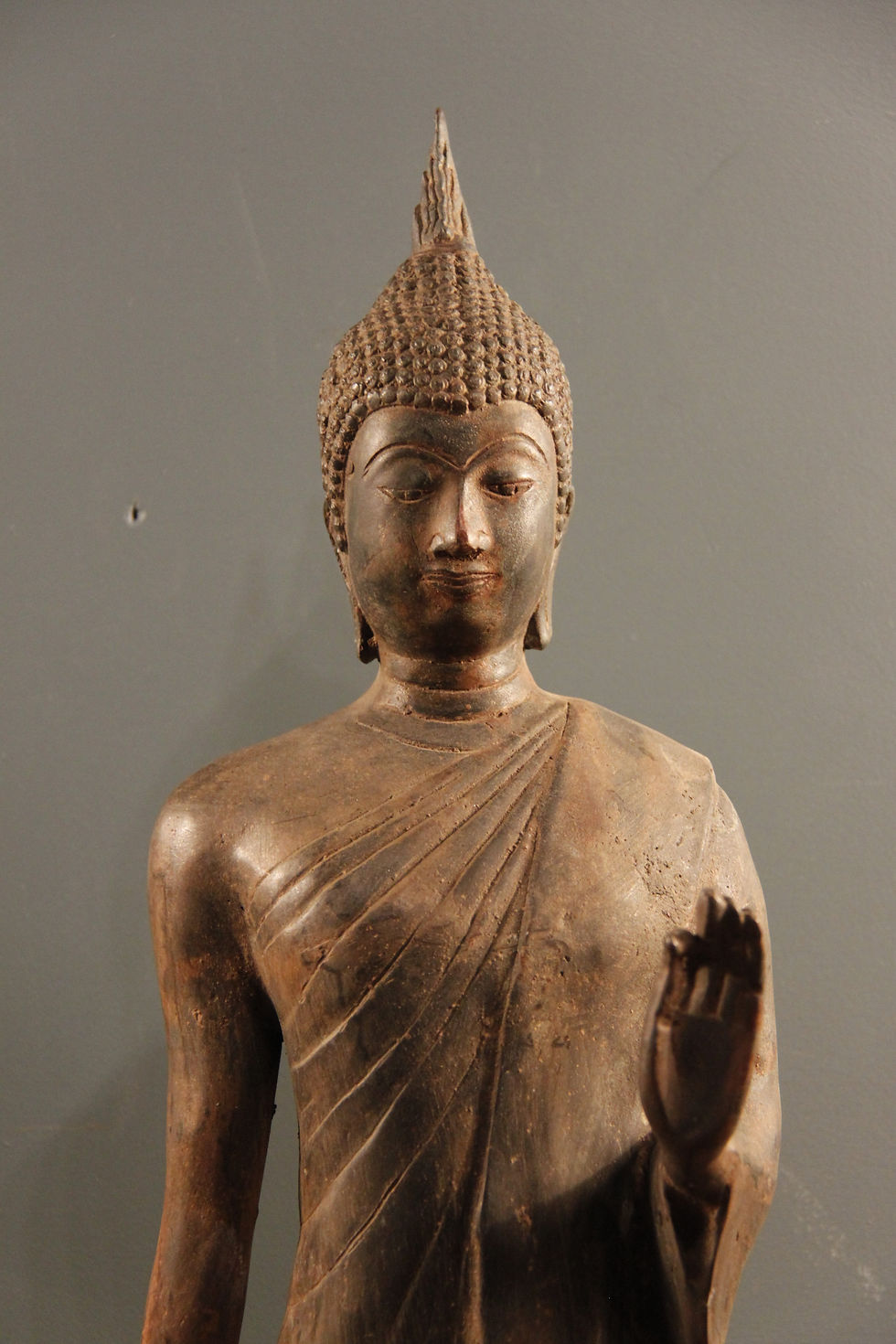 Thumbnail: Walking Buddha "Fearlessness" Bronze.